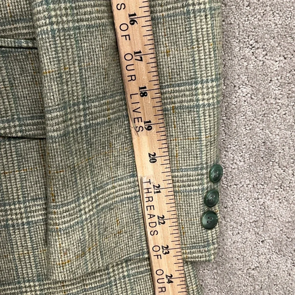 Geoffrey Beene Blazer Men 40 Green‎ Windowpane Plaid Two Button Tweed Wool VTG